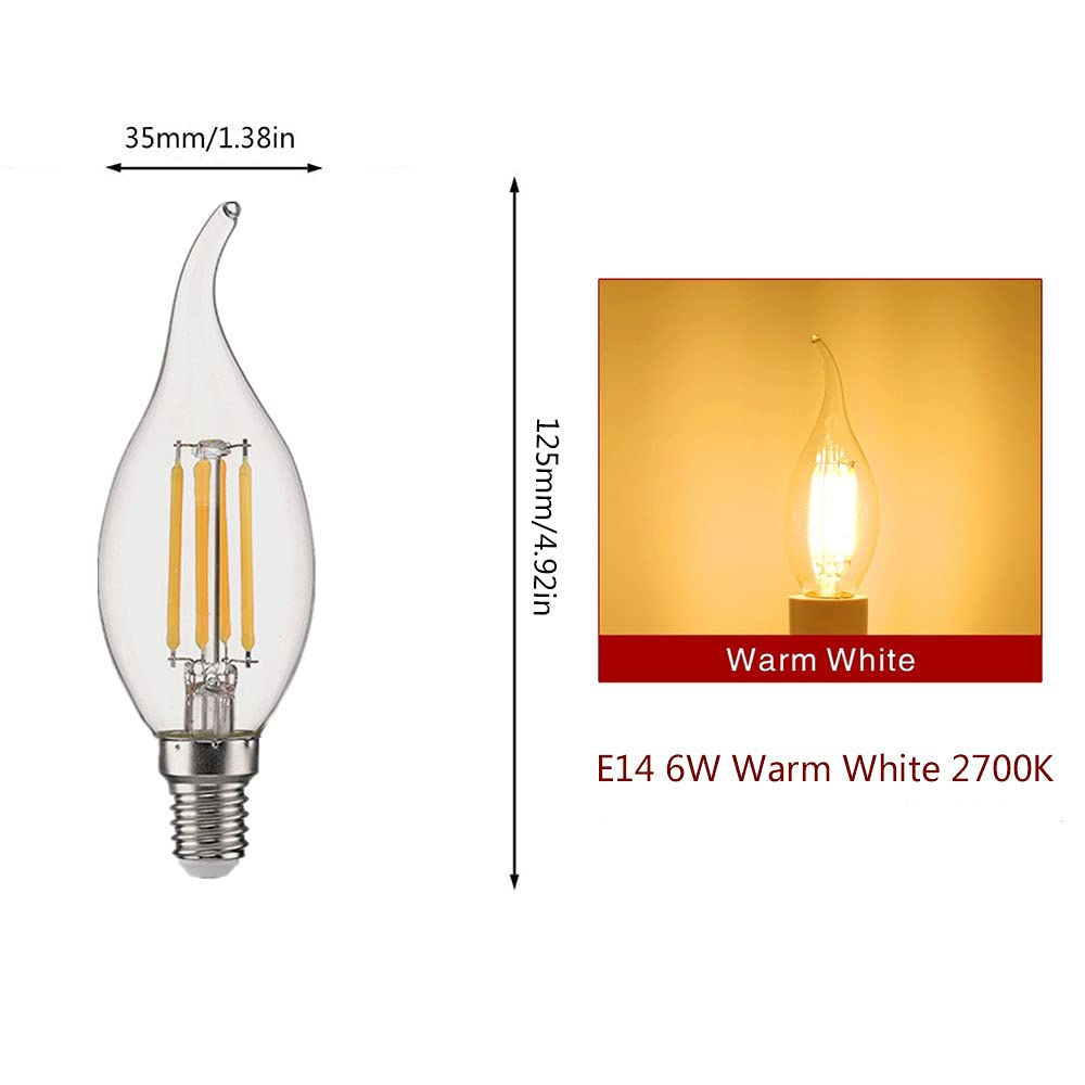 15 Confezioni Lampadine a Candela LED E14 6W(Equivalente a 60W) Lampadina a Filamento LED C35 Non Dimmerabile 600LM,Lampada a Candelabro a Risparmio Energetico Vintage Bianco Caldo 2700K