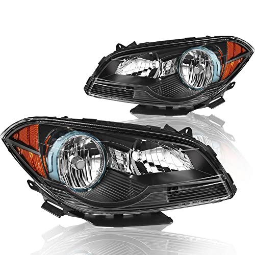 SOCKIR Headlight Assembly Compatible with 2008-2012 Chevy Malibu 4 Door Passenger and Driver Side (Black Housing & Amber Reflector)
