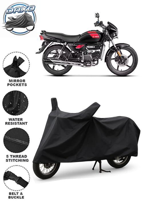 Image of DAXO Waterproof Bike Cover for Hero Splendor Plus Xtec | All Weather Protection from Rain, Dust, UV Rays & Scratches with Mirror Pockets & Buckle Belt | Splendor Plus Xtec Bike Cover