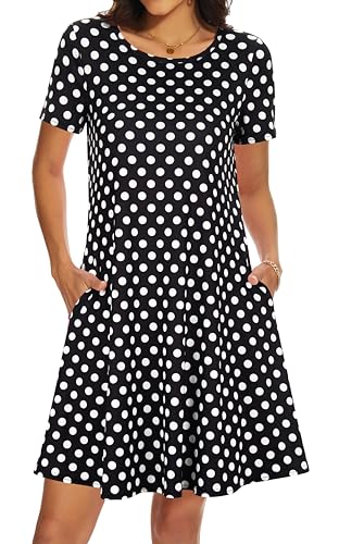Image of Casual Summer Dresses for Women Beach Sun Dress Short Sleeve Tshirt Dress with Pockets