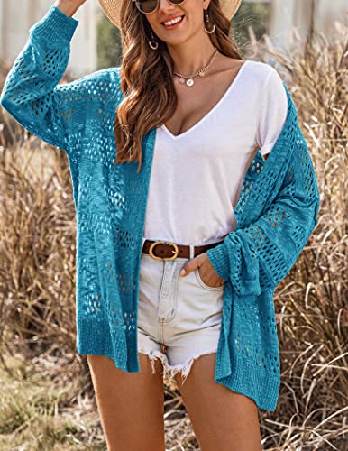 Image of HOTOUCH Lightweight Crochet Cardigan for Women Long Sleeve Open Front Knit Oversized Cardigans Sweaters