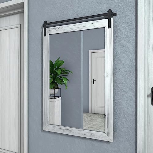 Image of COGOOD Bathroom Mirrors for Over Sink - 38 x 25 Farmhouse Bathroom Mirror for Living Room, Entryway, Vanity Wall Decor White