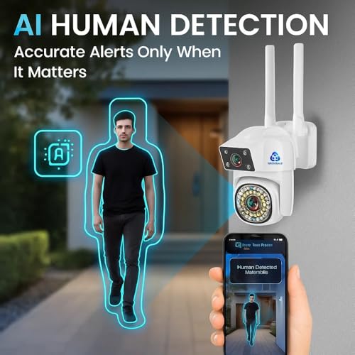 Image of SuperCam 36IRs White 5+5MP UHD Dual Lens /Dual Screen WiFi Outdoor CCTV Camera | Color Night Vision | AI Human Detection | Two-Way Audio | IP66 Waterproof
