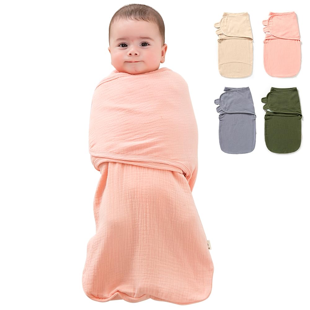 HINATAA Baby Schlafsäcke Neugeborene, Pucksack Baby 0-3/3-6 Monate mit Bio-Baumwolle, 3 in 1 Wickeldecke, Baby Swaddle Einstellbare Breitere Klettverschluss für Jungen und Mädchen, Rosa