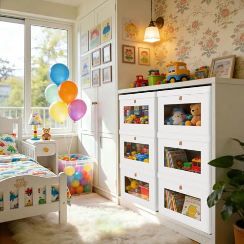 Image of DIMJ Storage Bins with Lids - 5 Pack Large Fabric Closet Organizer with Window & Handles, Collapsible Decorative Storage Boxes for Shelves Under Bed, Books Clothes Blankets Sweaters Organization