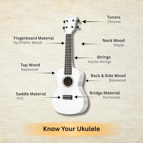 Image of Vault UK-003 Concert Colourful Ukulele 23 Inch with Gig Bag - White