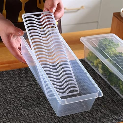 Image of VOLCANO 1500 ML Fridge Storage Containers (Pack of 4), Fridge Organiser Storage Boxes with Removable Drain Plate, Fridge Organizer, Fridge Storage Box Kitchen Containers Keep Fruits Vegetables Fresher