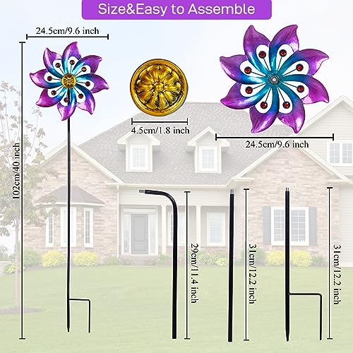 Image of DREAMYSOUL Wind Spinners Outdoor, 9.6 inch Dia*40 inch H Metal Garden Pinwheels, Kinetic Wind Spinners for Yard and Garden Lawn Art Decor (Purple)