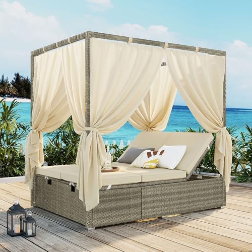 Patio Chaise Lounge,PE Rattan Outdoor Patio Wicker...