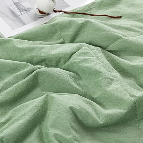 NTCOCO Summer Lightweight Comforter Set,Thin Quilt,100% Washed Cotton,Machine Washable,Soft Comfy Breathable Can Sleep Naked(Queen,Apple Green - image 5