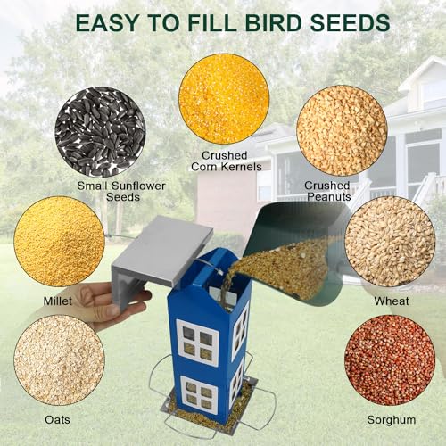 H Hugeleaf Hugeleaf Bird Feeders For Outdoors Hanging, Metal Bird Feeder With Removable Roof, Wild Bird House Feeders With 4 Ports thumb #3