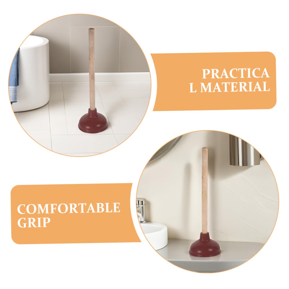 POPETPOP Sturalavandini per WC da Bagno, 4 Pezzi, Legno e Gomma | Rosso, Forte Aspirazione, Design Heavy Duty, per Wc e Scarichi, Uso Semplice