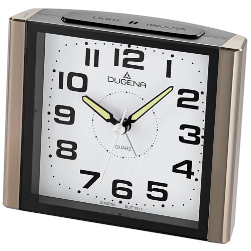 Dugena Quarzwecker 4460595, schleichende Sekunde, mit Weckzeiger, Weckwiederholung, LED-Zifferblattbeleuchtung, ansteigendes Wecksignal, Maße 12 x 10...
