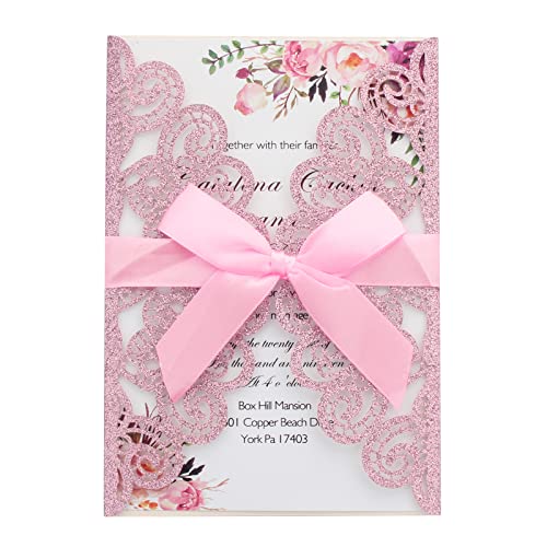 Invitaciones de boda corte láser rosa con sobres tarjetas rsvp y cintas para eventos
