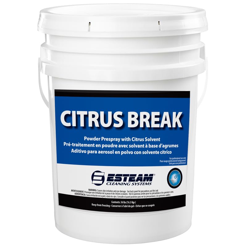 Esteam Citrus Break Pre-Spray, High Powered D-limonene Infused Powder Carpet Prespray with Citrus Solvent, Breaks Down Soil and Greases Quickly and Easily, 36 Lb Pail