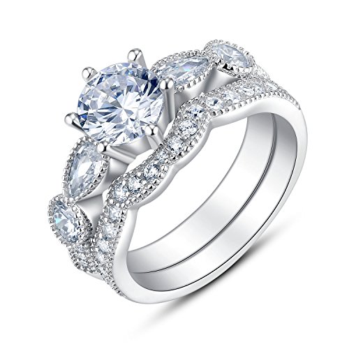 Sterling Silver 6 Prongs Solitaire Bridal Engagement Wedding Ring Set,9