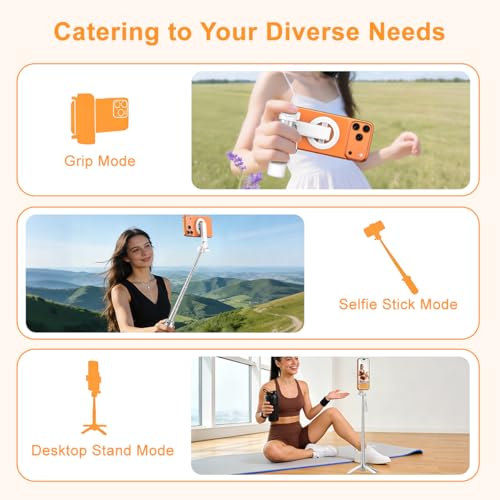 Image of Upgrated 5-in-1 Magnetic Selfie Stick with Remote for Cell Phone 360 Rotation.Can Transforms into Mini Tripod /Camera Grip /Handheld Stabilizer /Phone Stand.Extend to 25 inches