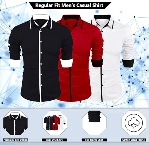 Image of Zombom Combo of Men's Cotton Blend Solid Regular Fit Casual Full Sleeves Shirts (Pack of 3)