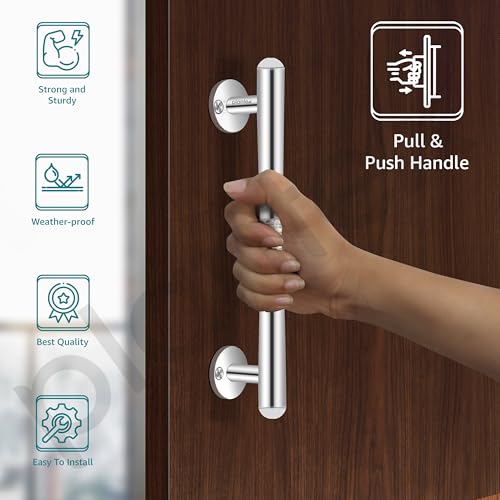 Image of Plantex Pooja Room Door Handle /8 Inch Handle /Pull Push Main Door Handle /3 Years Warranty Pack of 2 (S-142, Chrome)