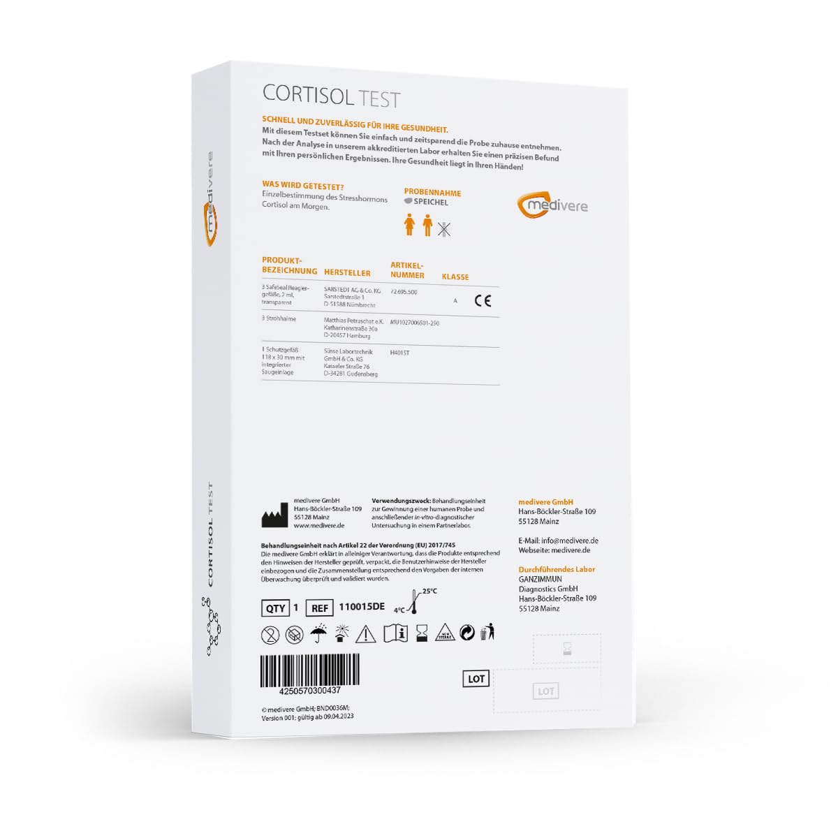 medivere Speicheltest Hormonprofil - Cortisol Laboranalyse