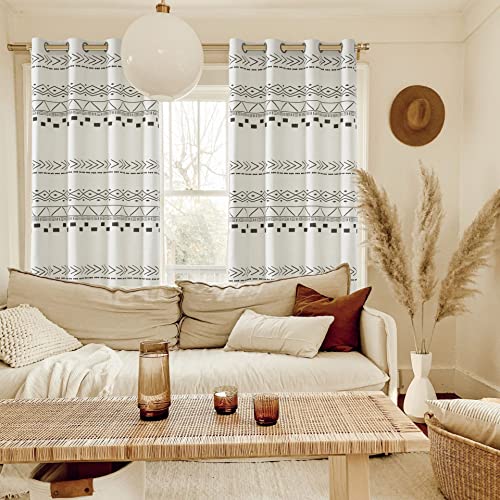 Boho Curtains 84 Inches Long For Bedroom,Mid Century Modern Cotton Canvas Semi Blackout Window Sheer Drapes For Living Room Decor Match Comforter Set,Neutral Off White/Ivory Cream Black,84 Length #TOP4
