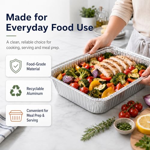 Image of 9x13 Thickened Aluminum Foil Pans, 10Pack Extra Deep Disposable Aluminum Pans with Lids for Roasting, Baking, Cooking, Food Prep, Chafing, Steam Table, Oven, Cake, and Party Catering.