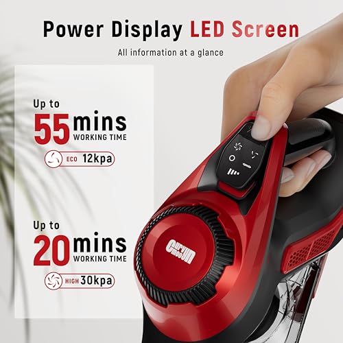 Cordless 30Kpa Stick Vacuum for Home: Smart Display, 1.5L Dust Cup, 55mins Runtime, Lightweight for Pet Hair, Carpet, and Hardwood Floors