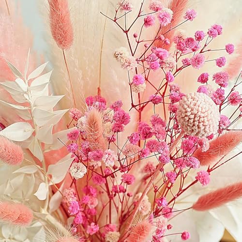 Bouquet de flores secas rosa 17 pulgadas DIY miniatura 4