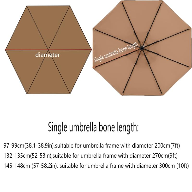 Copertura di ricambio per ombrellone da giardino da 7 piedi/9 piedi/10 piedi, telo di ricambio per ombrellone da sole a 6/8 stecche, telo di ricambio per ombrellone da giardino (cachi, 10 piedi e 8 st