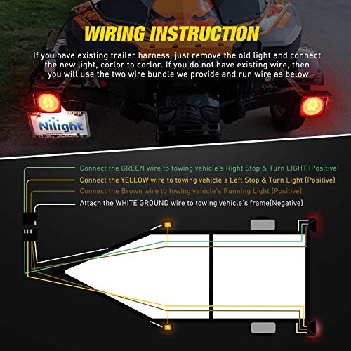 Image of Nilight 2PCS Square LED Trailer Light Kit with Halo Glow | Submersible stop turn tail, side marker, clearance and license lights for 12V trailer boat RV Camper Truck Snowmobile