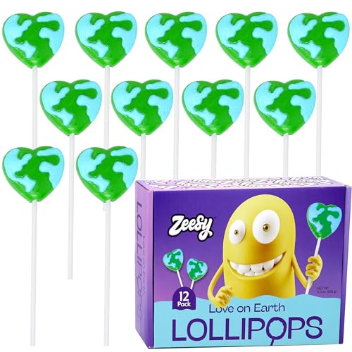 Heart Earth Day Lollipops Individually Wrapped - 12 Earth Candy Suckers for Heart Love Map Party Favors, Earth Day Party Favors, Love The Earth Day Birthday Party Supplies, Save Earth