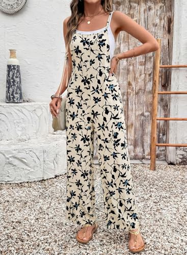 Dokotoo Women's Oversized Summer Jumpsuits for Women Casual 2026 Fashion Boho Wide Leg Loose Fit Pants Sleeveless Ladies Jumpsuits Long Pant Printed Causal Rompers Overalls With Pockets Apricot Small — view 5