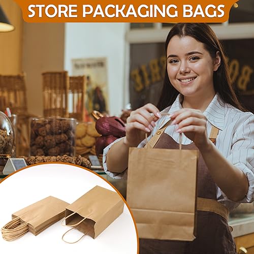 Image of XPCARE Brown Paper Bags with Handles, 100Pcs 5.25x3.25x8.25'' Kraft Bags