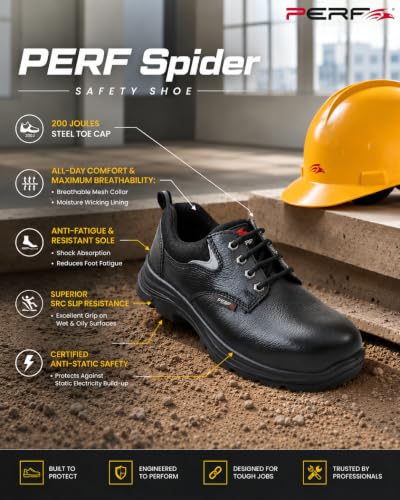 Image of PERF Spider S1 Safety Shoes for Men | Buff Tango Leather | 200J Steel Toe Cap | Oil & Acid Resistant PU Sole | SR Slip-Resistant |