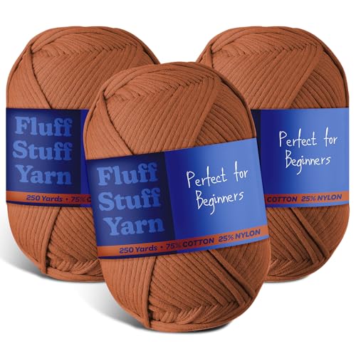 Image of Hearth & Harbor Soft Yarn - Crochet & Knitting Yarn, Beginner Yarn with Easy-to-See Stitches, 3 Pack of 250 Yds Amigurumi Yarn, Cotton-Nylon Blend Tshirt Yarn, Worsted Weight Yarn 4, Rust Yarn
