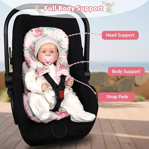 Image of Infant Car Seat Insert, Car Seat Head Support Baby with 2 Covers, Ultra-Soft Newborn carseat Insert, Perfect for Car Seat, Stroller, Swing, Flower