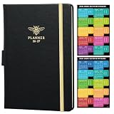 2026-2027 Planner - Planner 2026-2027 Weekly and Monthly with Calendar Stickers, JUL 2026 - JUN 2027, 5.75' x 8.25', Saffiano Leather, Pen Loop, Back Pocket - Black Bee