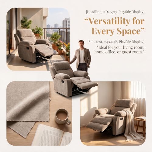 Image of Manual Single Lounge Recliner Chair with Adjustable Backrest, Khaki