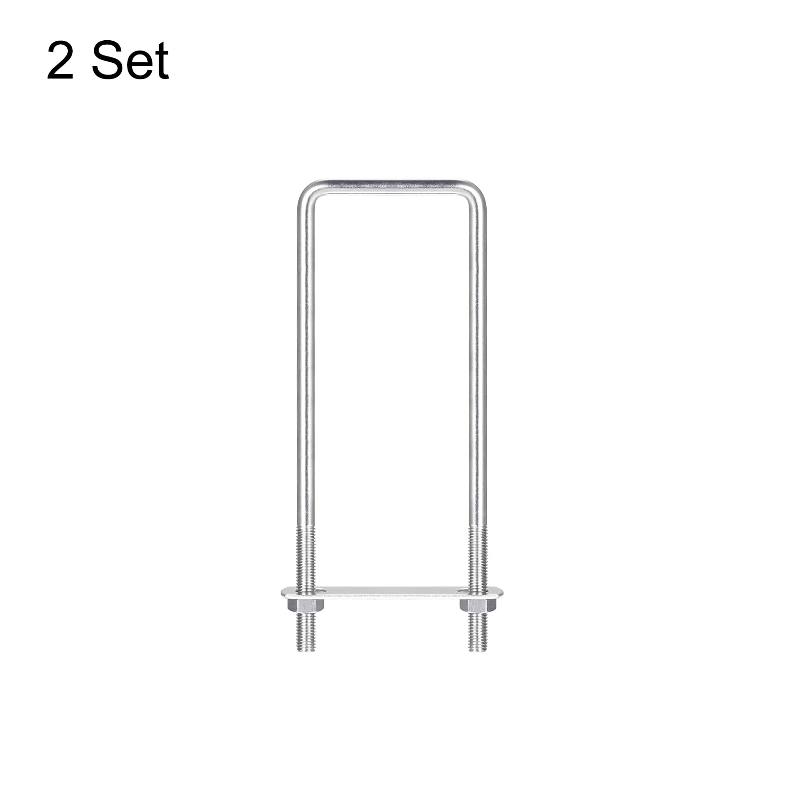 sourcing map Pernos cuadrados en U, 2 juegos de 62 mm de ancho interior de 200 mm de longitud, perno de abrazadera en U de acero inoxidable M8 304 con tuercas y placas, para remolque de barco
