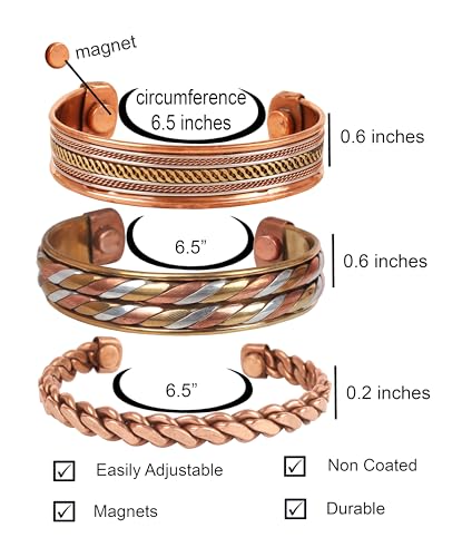 Touchstone copper bracelets for women men magnetic jewelry adjustable rope braided pure solid tibetan 100% real cuffs bracelet set womens mens. combo of different designs3
