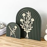 Cinnvoice Set of 2 Wood Rainbow Arches Boho Decor Boho Rainbow Arch Rustic Farmhouse Art for Shelves Farmhouse Wall Decor Floral Mid Century Home Wall Art for Living Room Kitchen Bedroom(Green,Gold)