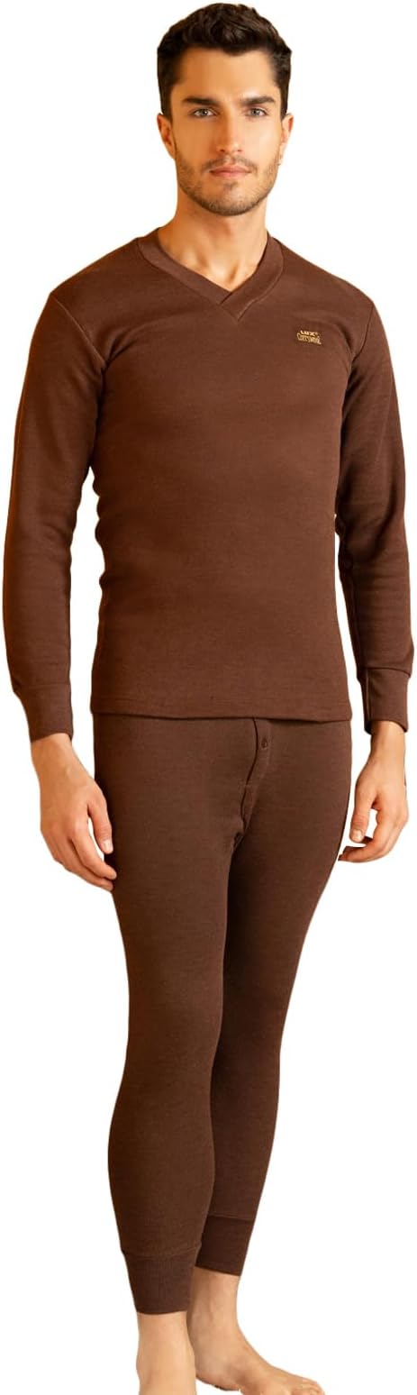 Lux Cott's WoolLux Cottswool Thermal Wear for Men Set Top & Bottom - Premium Winter Inner Wear for Men - Warm and Comfortable Thermal for Men - V Neck Body Warmer Set for Men - Cotton Thermal Wear for Men Set