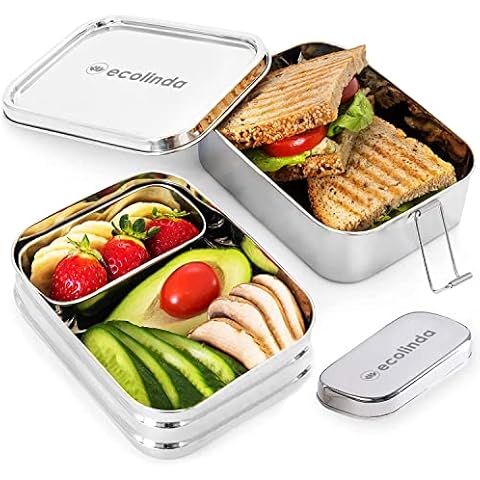 Edelstahl Brotdose mit 3 Fächern inkl. Snackbox Cover