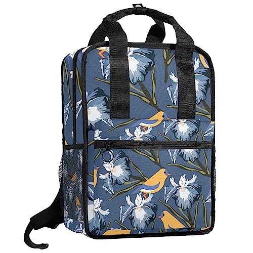 Sac à dos bleu foncé oiseaux et fleurs avec bretelles ajustables confort
