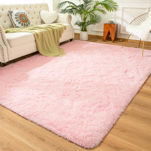 Image of Andecor Soft Fluffy Bedroom Rugs, 5 x 8 Feet Indoor Shaggy Plush Area Rug for Boys Girls Kids Baby College Dorm Living Room Home Decor Floor Carpet, Pink