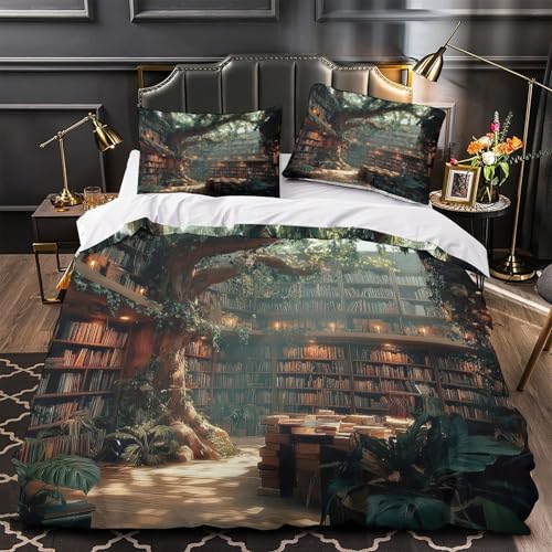 Housse couette imprimé 3D bibliothèque cadeau idéal proches taille king