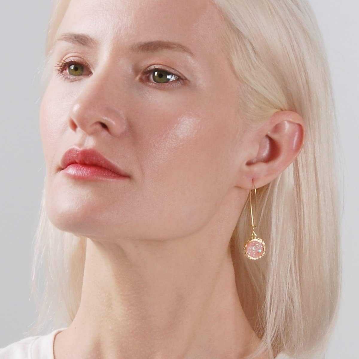 Simulated Druzy Threader Drop Earrings for Women - Gold, Silver, or Rose Gold Tone Trendy Boho Dangles with Sparkly Round Stone - Image 9