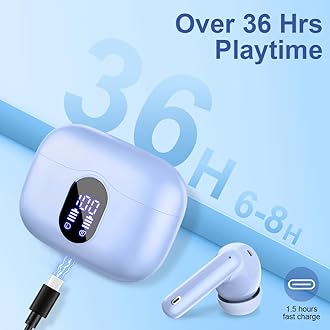 Wireless Earbuds, Bluetooth 5.3 Headphones In Ear with 4 ENC Noise Cancelling Mic, Bluetooth Earbuds Mini Deep Bass Stereo Sound, 36H Playtime LED Display Wireless Earphones IP7 Waterproof, Purple