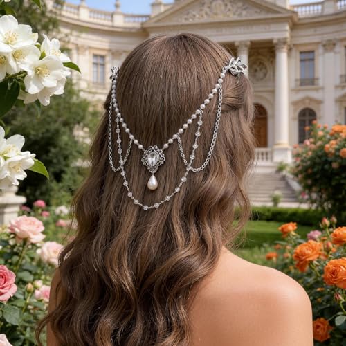 Accesorio para cabello boda peine de perlas plateado miniatura 2