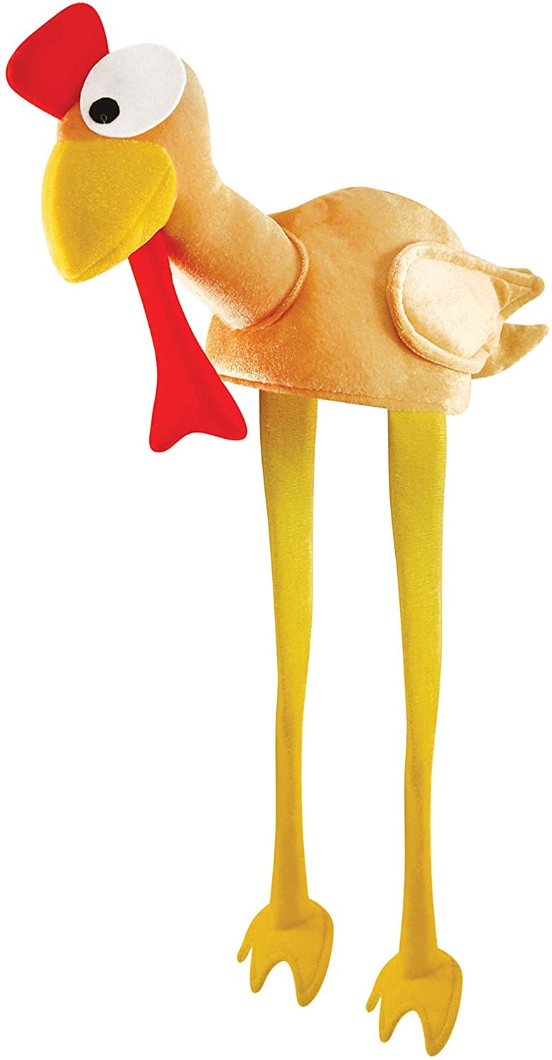 Dreamzfit - Adult Turkey Gobbler Hat with Long Legs Novelty Plush Christmas Santa Hat Costume Fancy Dress Party Xmas Office Fun Headwear Accessories, Mustard